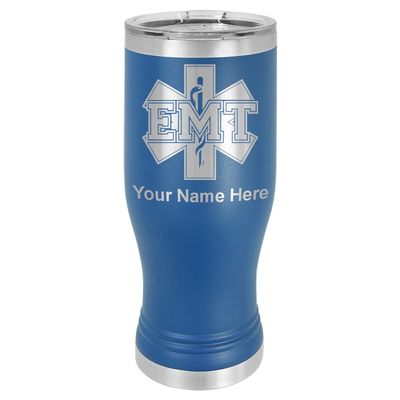 LaserGram 14oz Vacuum Insulated Pilsner Mug, EMT Emergency Medical Technician, Personalized Engraving Included (Dark Blue)