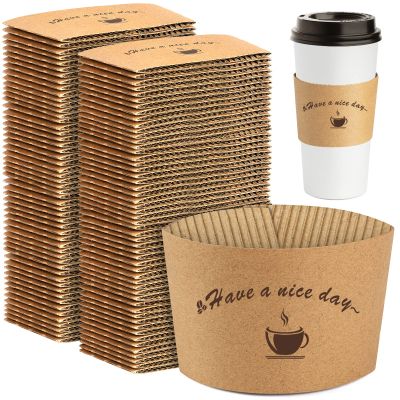 HLWDFLZ Kraft Paper Coffee Cup Sleeves 200 packs - Coffee Sleeves, Disposable Corrugated Cup Sleeves Holder for Protective Hot and Cold Insulation, Fits 10, 12, 16, 20 oz Paper Cups (Cup Not Included)