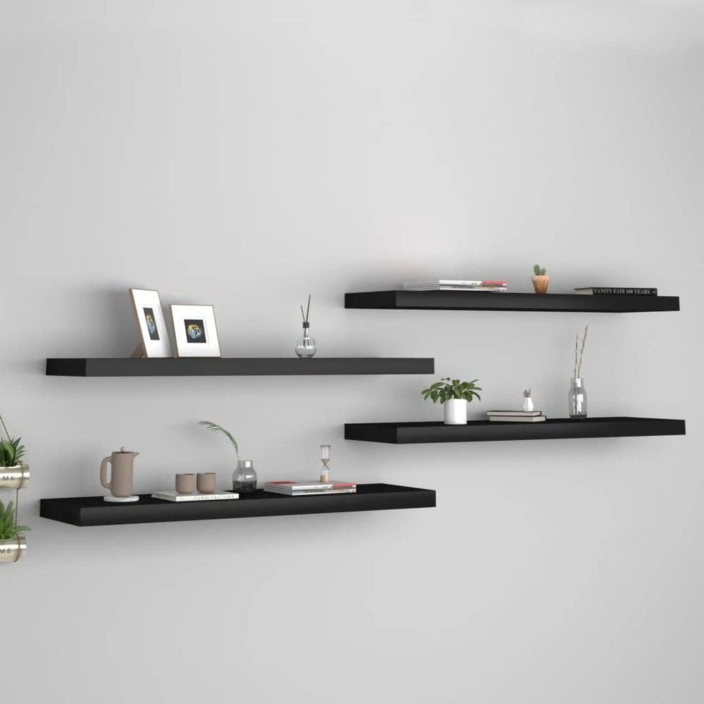 Floating Shelves,Wall Storage Shelves,Wall Mounted Shelf Organizer Unit Display Shelf,Invisible Mounting System,Awards,Book,Collectibles,Ornaments,4 pcs Black 35.4"x9.3"x1.5" MDF(Easy to Clean)