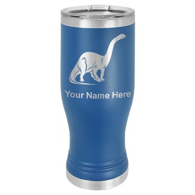 LaserGram 14oz Vacuum Insulated Pilsner Mug, Brontosaurus Dinosaur, Personalized Engraving Included (Dark Blue)