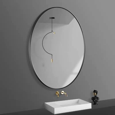 15.7"x23.6" Contemporary Black/Gold Framed Oval Wall Mirror | Large Modern Bathroom Mirror for Vanity, Bedroom, Dresser, Mount Horizontally Or Vertically (Color : Black, Size : 40x60cm/15.7x23.6in)