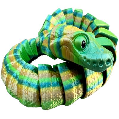 Ball Python Snake Articulated 3D Printed Fidget (Large, Galaxy/Sparkle Blue)