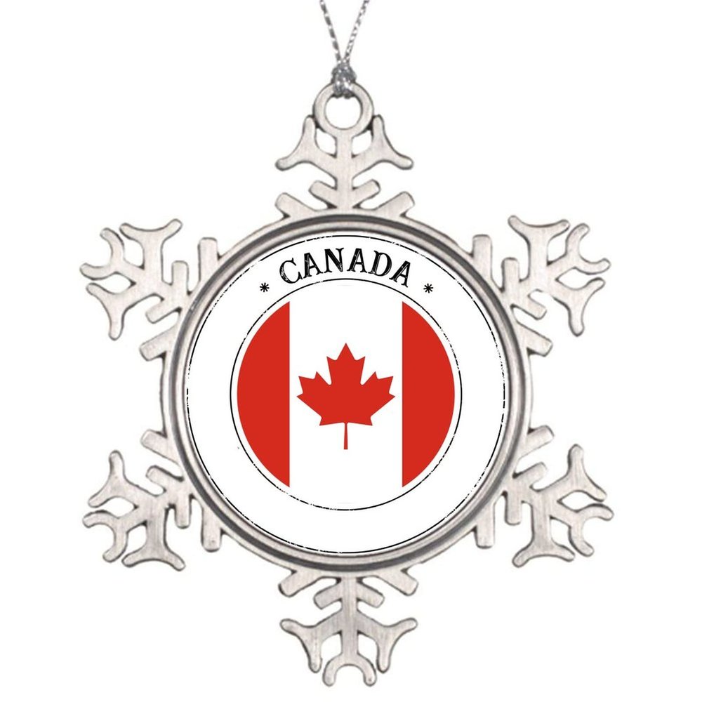 Cheyan Canada Flag Metal Snowflake Christmas Ornaments Xmas Tree Hanging Photo Pendant Stainless Steel Family Holidays Canada Decor Gift