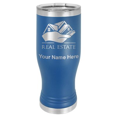 LaserGram 14oz Vacuum Insulated Pilsner Mug, Real Estate, Personalized Engraving Included (Dark Blue)