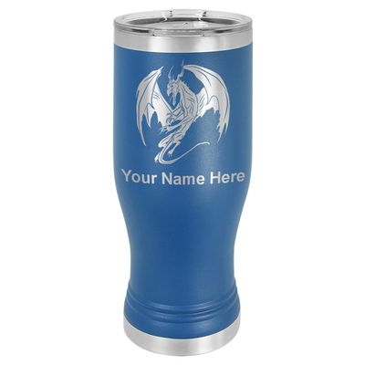 LaserGram 14oz Vacuum Insulated Pilsner Mug, Dragon, Personalized Engraving Included (Dark Blue)