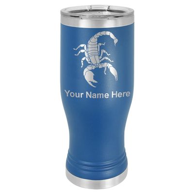 LaserGram 14oz Vacuum Insulated Pilsner Mug, Scorpion, Personalized Engraving Included (Dark Blue)