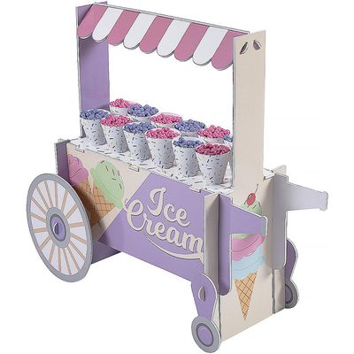 Fun Express Ice Cream Cart Treat Stand Dessert Table Display Set - Premium Party Food Display Stand with 12 Paper Cones | Perfect for Birthday Parties, Candy Bar & Sweet Celebrations