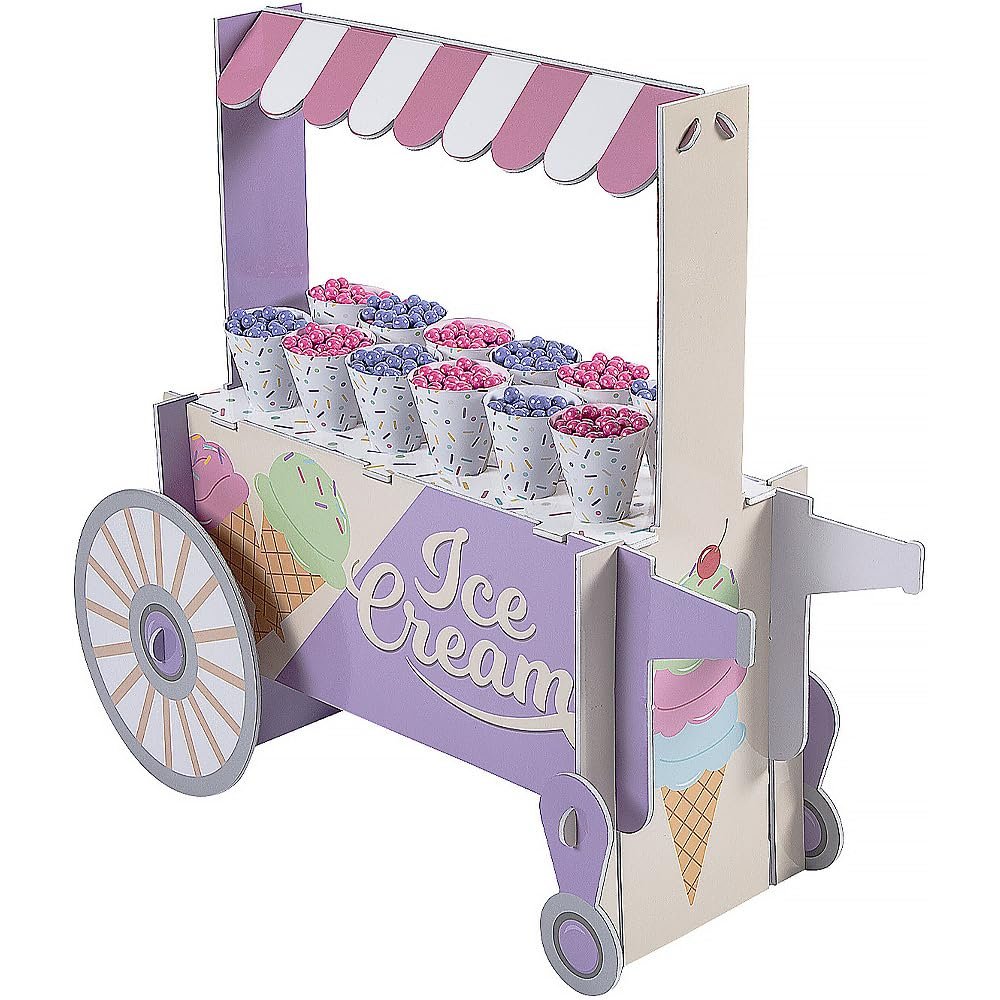 Fun Express Ice Cream Cart Treat Stand Dessert Table Display Set - Premium Party Food Display Stand with 12 Paper Cones | Perfect for Birthday Parties, Candy Bar & Sweet Celebrations