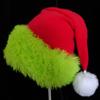 Red Fleece Santa Hat with Green Fur Trim, Adult Size Novelty Christmas Party Hat view 2