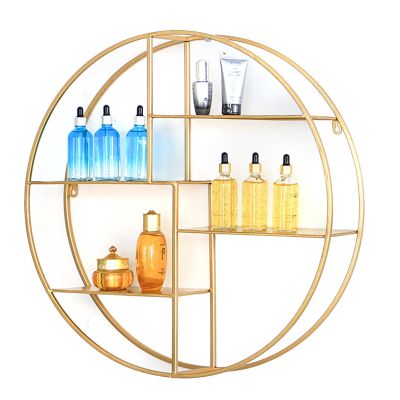 Drsyffsup Industrial Floating Shelves Round Wall Shelf for Storage Cosmetics Gold Metal Decorative Wine Rack for Bathroom Bedroom Living Room Kitchen Office (Size : 50x14x50cm)