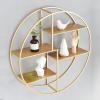 Drsyffsup Industrial Floating Shelves Round Wall Shelf for Storage Cosmetics Gold Metal Decorative Wine Rack for Bathroom Bedroom Living Room Kitchen Office (Size : 50x14x50cm) view 4