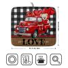 Buffalo Plaid Dish Drying Mat 16x18,Valentine's Day Decor, Rustic Love Truck Bear Red Heart Absorbent Dishes Pad Dish Drainer Mat Protector for Kitchen Counter Sink Coffee Maker Fast Dry view 2