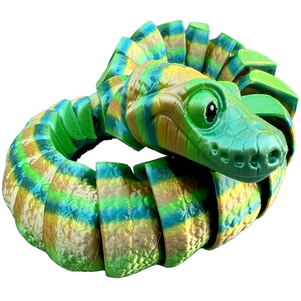 Ball Python Snake Articulated 3D Printed Fidget (Large, Galaxy/Sparkle Purple)
