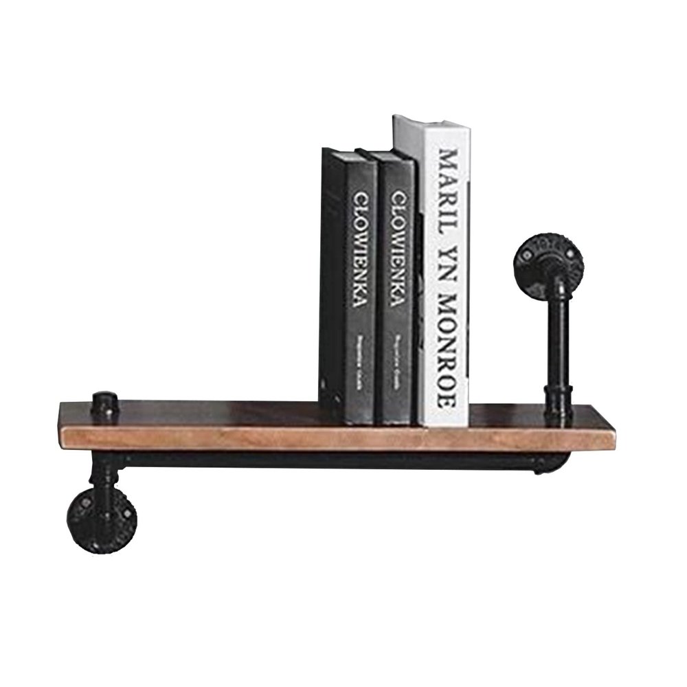 Drsyffsup Rustic Wood Wall Shelves 60cm20cm Floating Corner Bookshelf/Set-top Box Shelf,Living Room Wall WiFi Wireless Router Projector Storage Rack - Iron Flower Stand