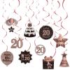 Happy 20th Birthday Party Hanging Swirls Streams Ceiling Decorations, Celebration 20 Foil Hanging Swirls with Cutouts for 20 Years Old Rose Gold Birthday Party Decorations Supplies view 1