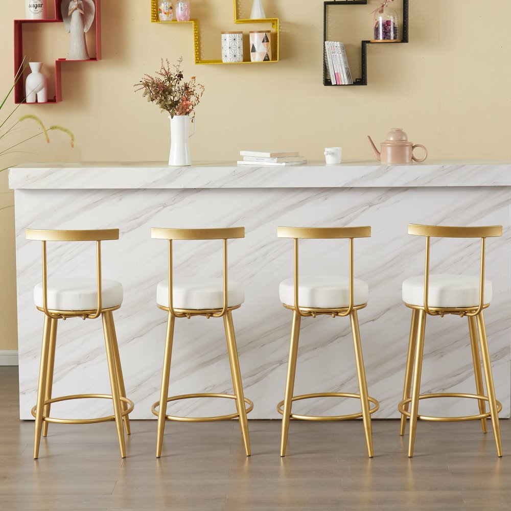Bar Stools Dining Chair Premium Pu Leather Bar Stools Set of 4, 25.6" Counter Height Backless Upholstered Kitchen Counter Stool Barstool Breakfast Dining Island Chair