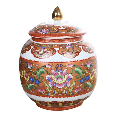 ZHOUXIAO Ceramic Tea Canister Ginger Jars with Sealing Lid, Gold Accent Enamel Porcelain Storage Jar Containers Kitchen Counter Tea Caddy Loose Tea Storage Container for Coff red