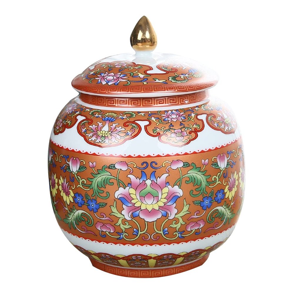 ZHOUXIAO Ceramic Tea Canister Ginger Jars with Sealing Lid, Gold Accent Enamel Porcelain Storage Jar Containers Kitchen Counter Tea Caddy Loose Tea Storage Container for Coff red
