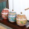 ZHOUXIAO Ceramic Tea Canister Ginger Jars with Sealing Lid, Gold Accent Enamel Porcelain Storage Jar Containers Kitchen Counter Tea Caddy Loose Tea Storage Container for Coff red view 3