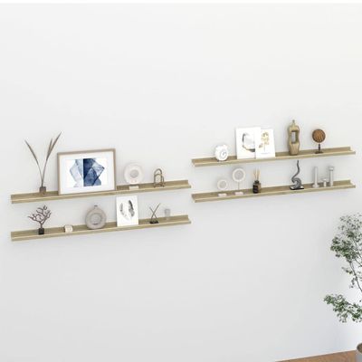 QZZCED Wall Shelves 4 pcs,Floating Shelves,Wall Storage Shelves,Wall Mounted Shelf Organizer Unit Display Shelf,for Living Room,Bedroom,Office,White and Sonoma Oak 45.3"x3.5"x1.2"(Easy to Clean)