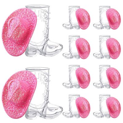 Vesici 20 Pcs Mini Cowgirl Hats Western Tiny Glitter Cowboy Shot Glasses Decor Cute Space Cowgirl Hat Boot Shot Plastic Cowboy Party Supplies Mugs for Dollhouse Decor Party Supplies