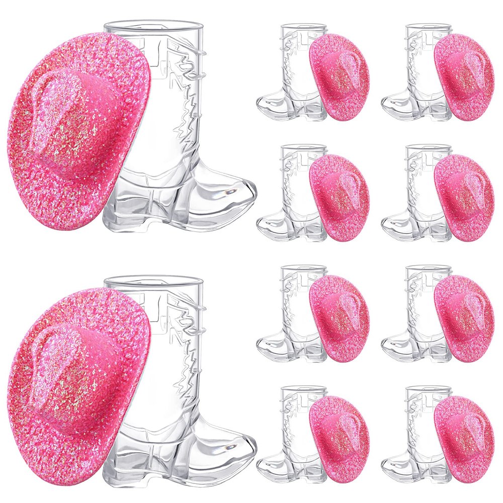 Vesici 20 Pcs Mini Cowgirl Hats Western Tiny Glitter Cowboy Shot Glasses Decor Cute Space Cowgirl Hat Boot Shot Plastic Cowboy Party Supplies Mugs for Dollhouse Decor Party Supplies