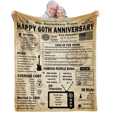 60th Anniversary Blanket Gifts Gift for 60th diamond Wedding Anniversary Sixty Years of Marriage Gifts for Couple Wife Husband Dad Mom Parents Grandpa Grandma Grandparents Back in 1966 Blanket 60x50