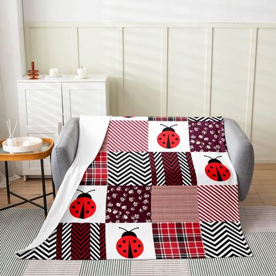 Cartoon Beetles Kids Flannel Blanket,Girls Boys Adults Room Decor,Geometric Plaids Splicing Waves Stripes Bed Blanket,Wildlife Florals Throw Blanket,Rustic Fuzzy Blanket,Throw Size (50 x 60 Inches)