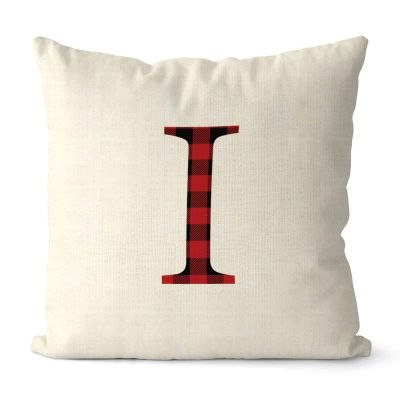 Rebbygena Red Black Buffalo Plaid Christmas Monogram Alphabet I Christmas Throw Pillow Covers 20x20 Farmhouse Cotton Linen ChristmasAccent Pillows Case Cover for Couch