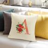 Red Floral Alphabet Letter A Funny Throw Pillow Covers 20x20 Custom Family Monogram Farmhouse Christmas Pillow Case Cotton Linen for Couch Sofa Home Decor view 4