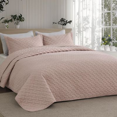 Bedsure Quilts Queen Size - Lightweight Bedspreads Queen Size with Basket Weave Pattern, Soft Quilt Bedding Set, Dusty Rose Comforter Set Coverlet for All Seasons with 2 Pillow Shams (90" x 96")