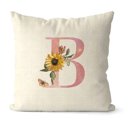 Rebbygena Farmhouse Christmas Pillow Covers 20x20 Sunflower Pink Marble Initial B Cotton Linen Throw Pillow Covers Decorative Home Decor Square Floral Monogram Cushion Case for Couch