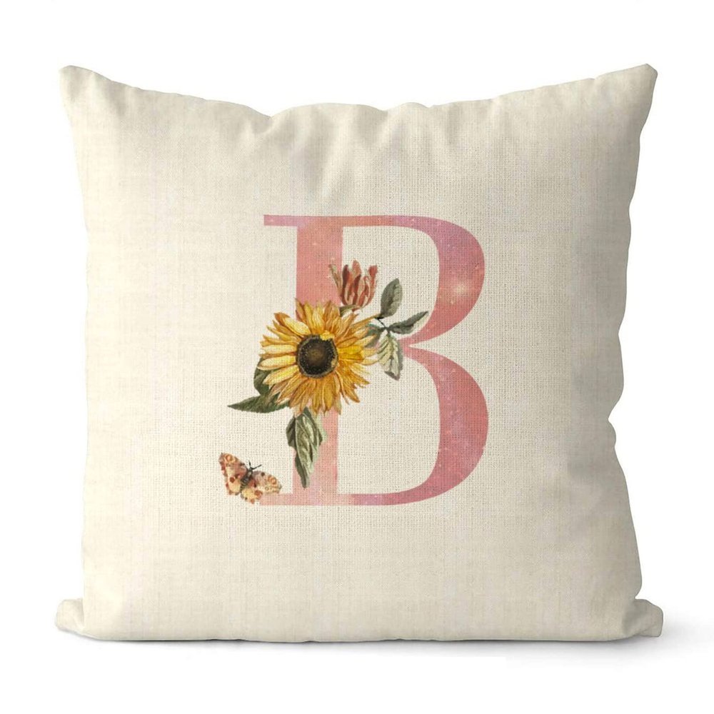 Rebbygena Farmhouse Christmas Pillow Covers 20x20 Sunflower Pink Marble Initial B Cotton Linen Throw Pillow Covers Decorative Home Decor Square Floral Monogram Cushion Case for Couch