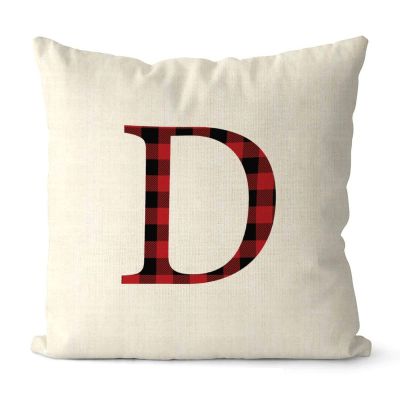 Rebbygena Red Black Buffalo Plaid Christmas Monogram Alphabet D Christmas Throw Pillow Covers 20x20 Farmhouse Cotton Linen Personalized MonogramAccent Pillows Case Cover for Couch