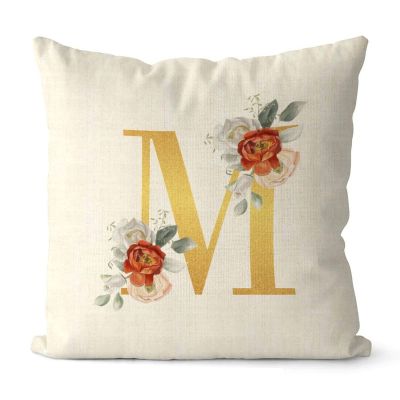 Rebbygena Farmhouse Christmas Pillow Covers 20x20 Elegant Rose Gold Initial Letter M Cotton Linen Throw Pillow Covers Decorative Home Decor Square Floral Monogram Cushion Case for Couch
