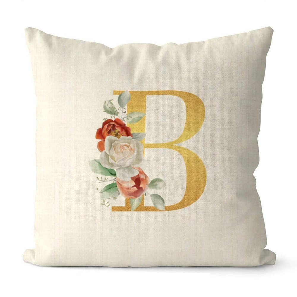 Rebbygena Elegant Rose Gold Initial Letter B Christmas Throw Pillow Covers 20x20 Farmhouse Cotton Linen Custom InitialsAccent Pillows Case Cover for Couch