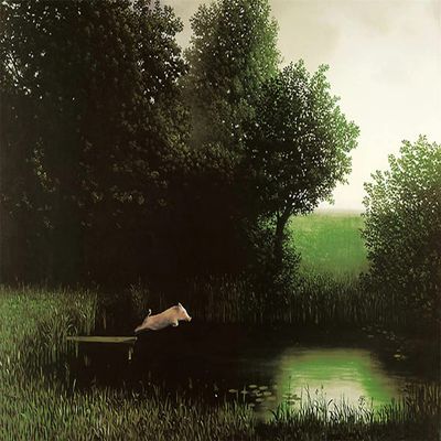 Diving Pig Michael Sowa Dock Flying Pig Animals Funny Poster Canvas Print Wall Art Modern Classroom Kitchen Bedroom Room Aesthetics Decoration Boys Women Gift Unframed and Framed (20x30inch-Framed)