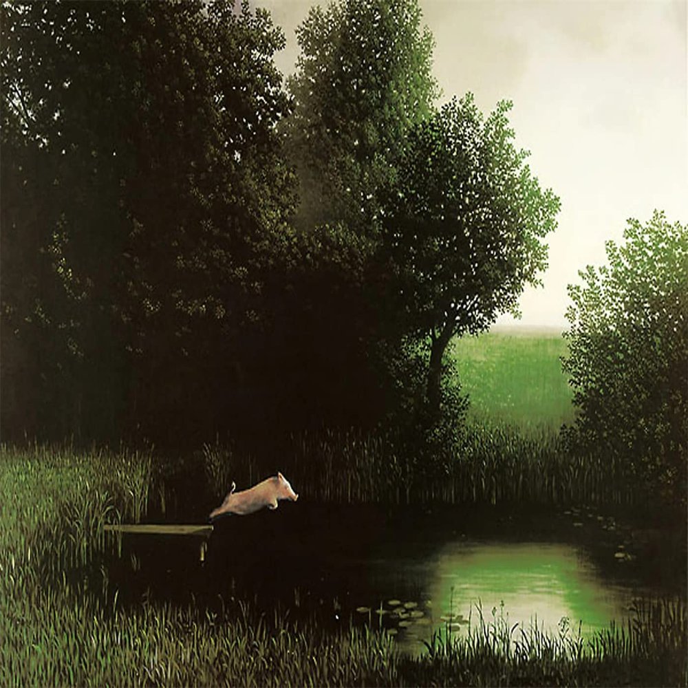 Diving Pig Michael Sowa Dock Flying Pig Animals Funny Poster Canvas Print Wall Art Modern Classroom Kitchen Bedroom Room Aesthetics Decoration Boys Women Gift Unframed and Framed (20x30inch-Framed)
