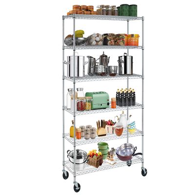 6-Tier Metal Wire Shelving Unit w/Wheels Height Adjustable Storage Rack NSF Certified Storage Shelves 6000/600 Lbs Capacity Standing Utility Shelf for Laundry Kitchen Pantry Garage Organization