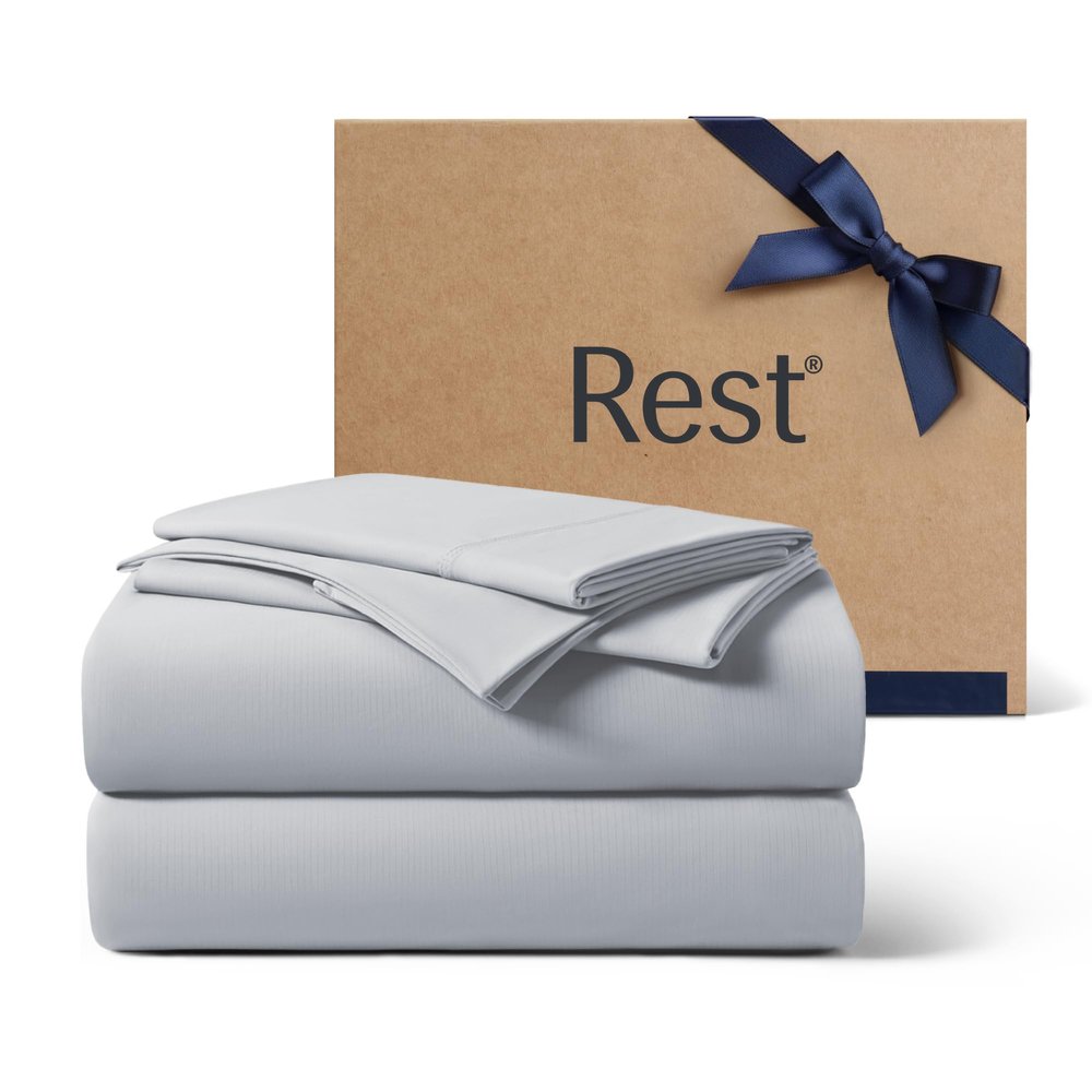REST Evercool+ Cooling Sheet Set, Queen Size, Light Gray, Breathable Bed Sheets for Hot Sleeper and Night Sweats, with Pillowcases, with Ionic+ Self-Cleaning Silver Yarn for Sensitive Skin, 4PCS