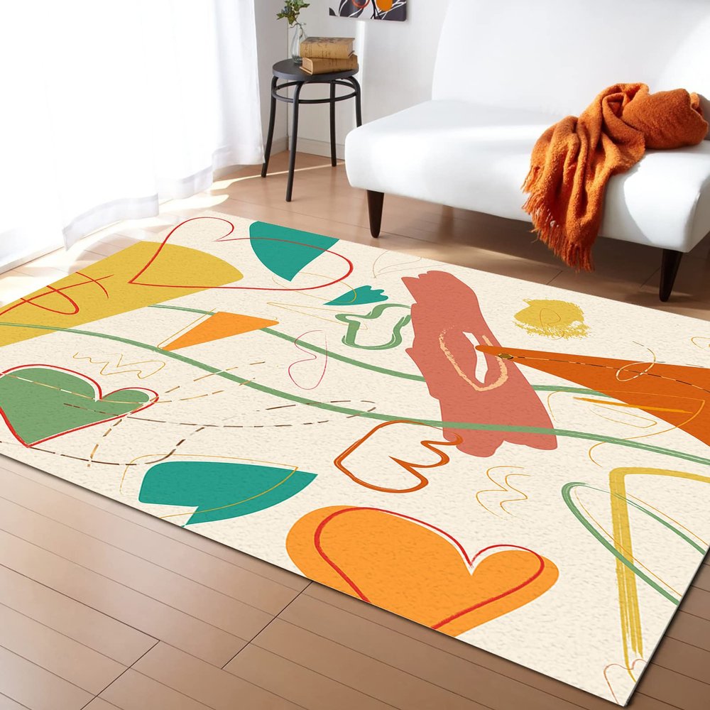4x6ft Large Area Rugs for Living Room, Paint Graffiti Art Collection Area Runner Rugs Non Slip Bedroom Carpets Hallways Rug, Outdoor Indoor Nursery Rugs Dcor Orange Green