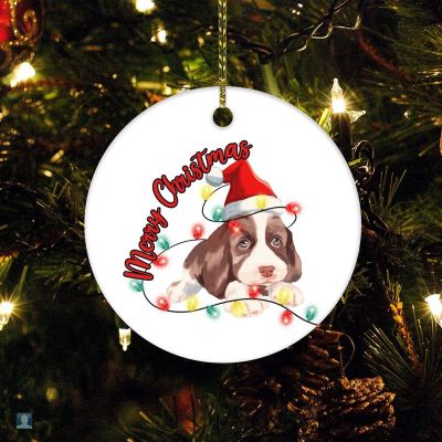 Christmas Ornament Cute Unique Pet Ornament Xmas Present Dog Tangled in Lights Merry Christmas Dog Christmas Ceramic Ornament Collectible Present Gift Xmas Tree Decoration
