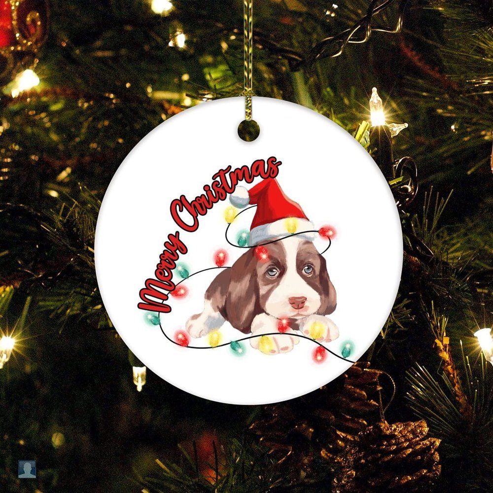 Christmas Ornament Cute Unique Pet Ornament Xmas Present Dog Tangled in Lights Merry Christmas Dog Christmas Ceramic Ornament Collectible Present Gift Xmas Tree Decoration