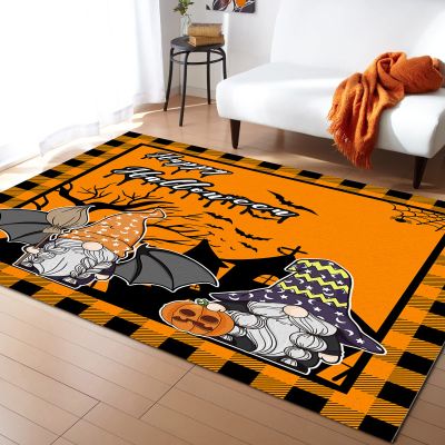 4x6ft Large Area Rugs for Living Room, Happy Halloween Gnomes Collection Area Runner Rugs Non Slip Bedroom Carpets Hallways Rug, Outdoor Indoor Nursery Rugs Dcor Fall Orange