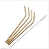 anso 4 Pcs Stainless Steel Metal Drinking Straw Reusable Straws + Cleaner Brush Kit (Gold,Bend) view 1