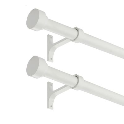 2 Pack Heavy Duty 1 Inch Diameter Single Curtain Rods 36-72 Adjustable Window Curtain Rod with Aluminum Alloy Cylindrical Cap Finials, Wall Mount and Ceiling Mount, Matte White