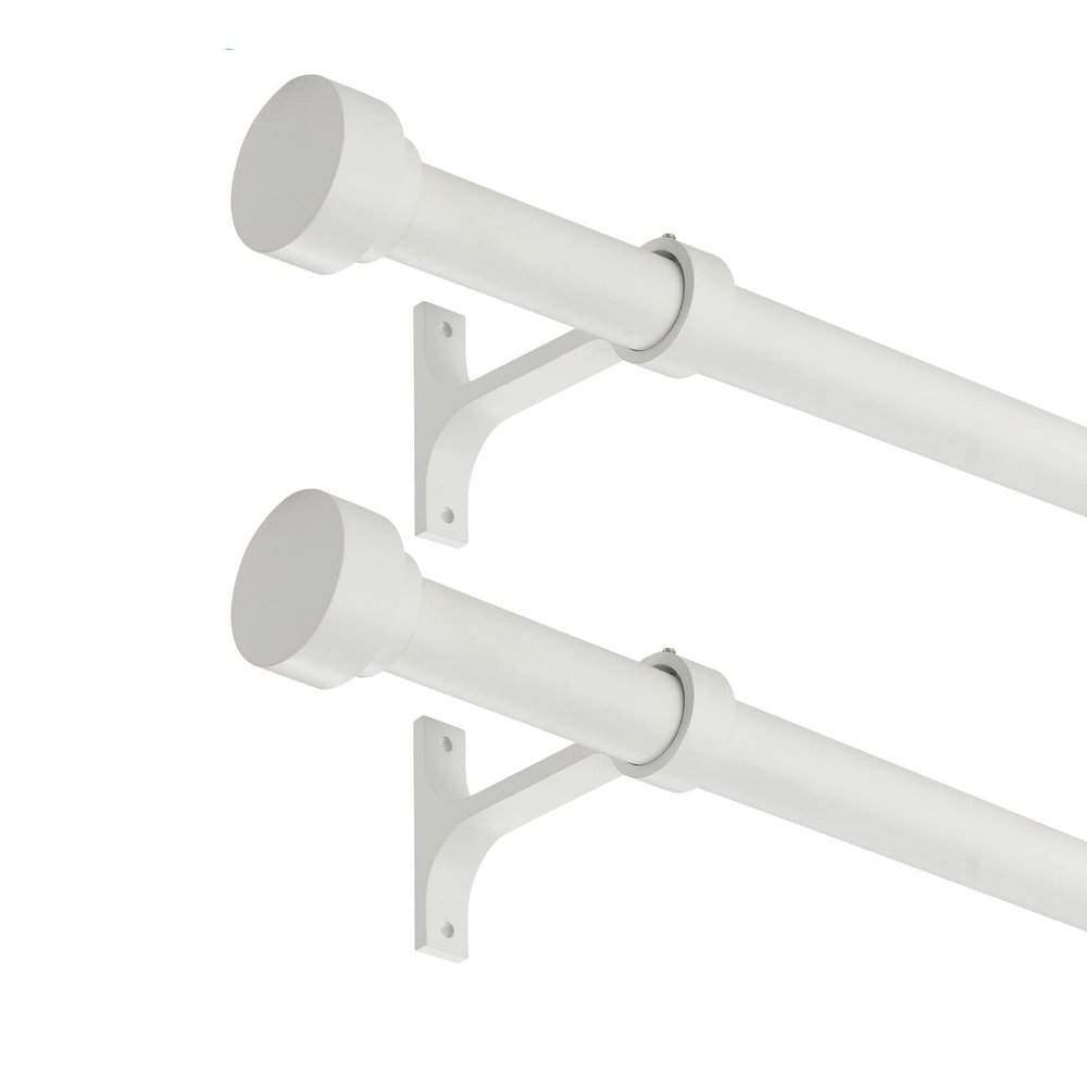 2 Pack Heavy Duty 1 Inch Diameter Single Curtain Rods 36-72 Adjustable Window Curtain Rod with Aluminum Alloy Cylindrical Cap Finials, Wall Mount and Ceiling Mount, Matte White