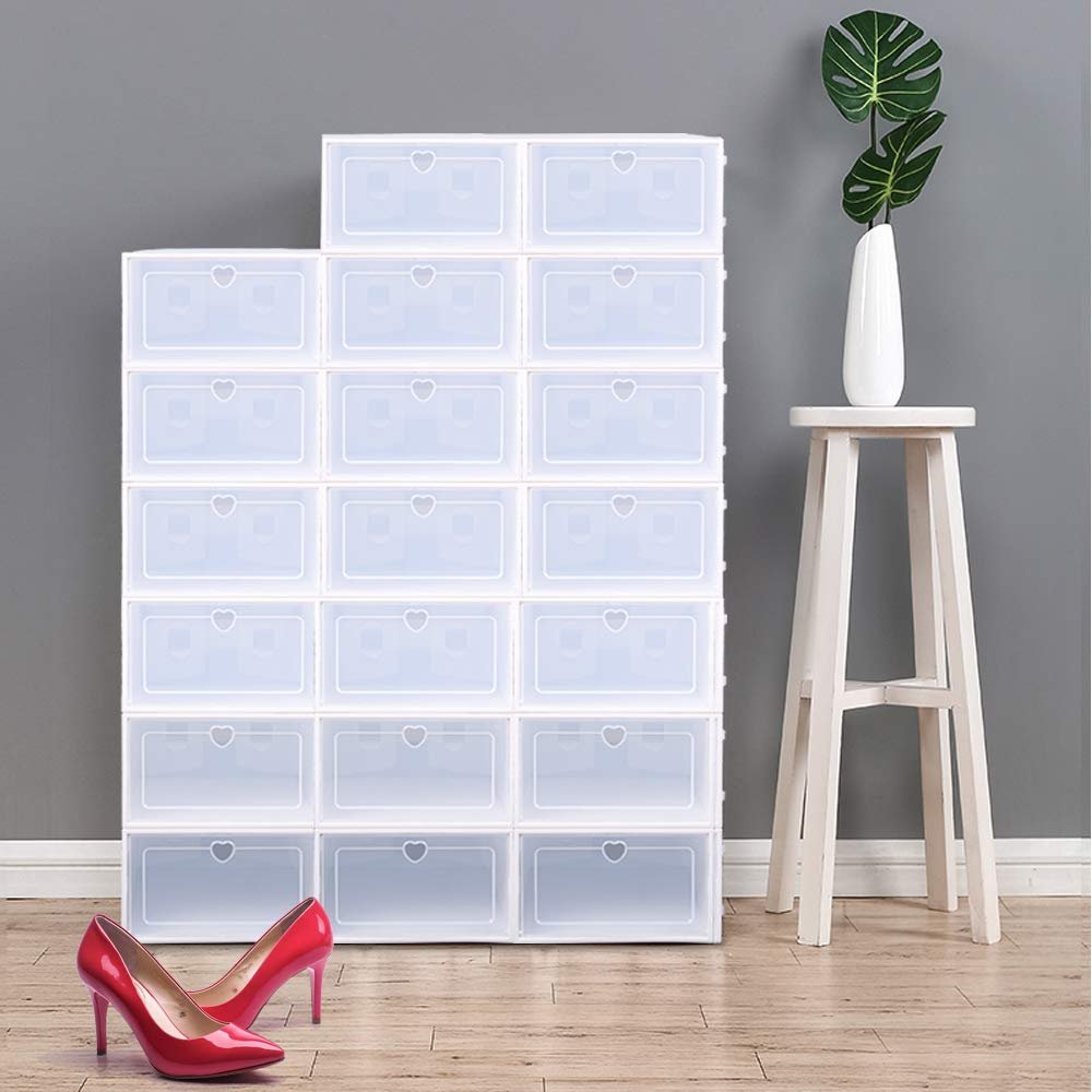 Gdrasuya10 20x Stackable Foldable Shoe Box Household Storage Plastic Cabinet Closet Organizer Drawer