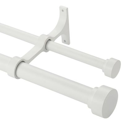 Heavy Duty Double Curtain Rods With Cylindrical Cap Finials 36 to 72" Telescoping 1 Inch Diameter Front and 5/8 Inch Diameter Back Window Drapery Rod, Matte White