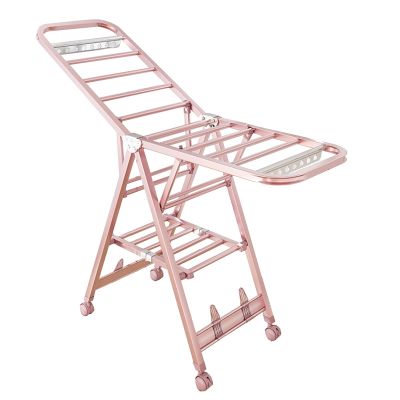 Flxsxq Clothes Drying Rack with Shoe Rest,Foldable 2-Level Laundry Drying Rack, Aluminum Towel Rack,for Clothes, Towels, Linens
